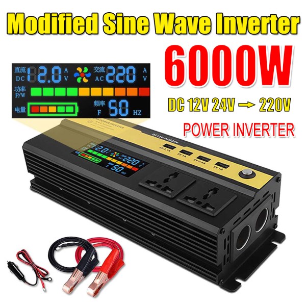 Modified Sine Wave Inverter LCD Digital Display Solar Inverter DC 12V TO 220V 6000500040003000W Voltage Transformer Converter