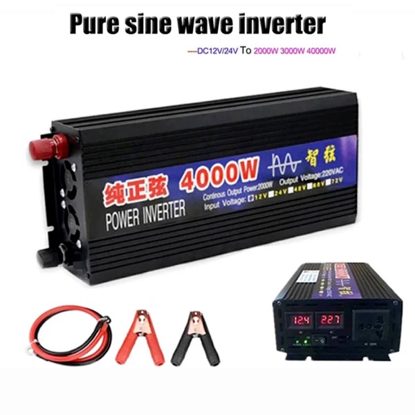 Pure Sine Wave Inverter 2000W 3000W 4000W Power DC 12V 24V To AC 220V Voltage 5060HZ Converter Solar Car Inverters With LED Dis