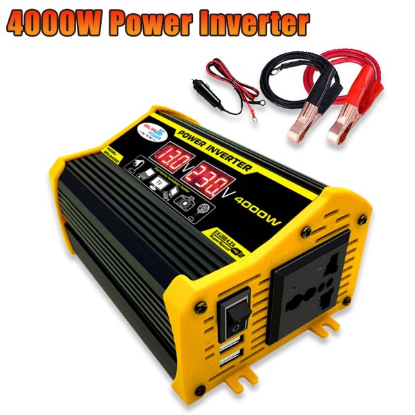 Peak 4000W Solar Car Power Inverter DC 12V To AC 220V AC Car Power Inverter Converter With 2.4A 2-Port USB Car Inverter Adapters