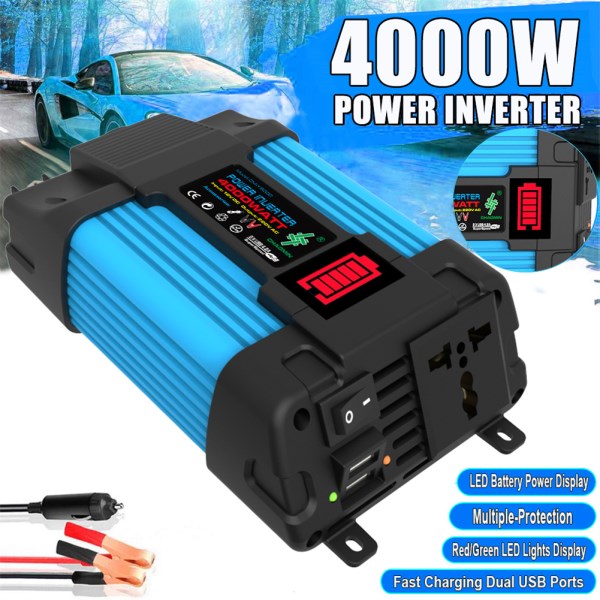 Peak power 4000W Rated power 300WCar Power Inverter DC 12V To AC 110220V Pure Sine Wave 2 USB LCD Display Car Durable Converter