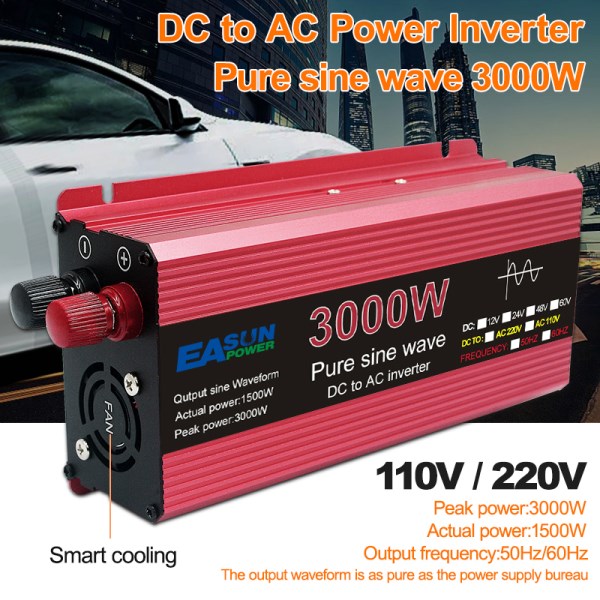 1600W2200W3000W Pure Sine Wave inverter 12V24V DC to AC 110V 220V Voltage transformer Power Converter solar inverter