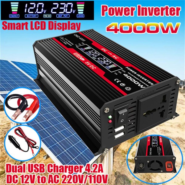 4000W Power Inverter 12V 220V Sine Wave 12V to 220V for Home Converter S12V 230V Generator With LCD Charging Frequency Inverter
