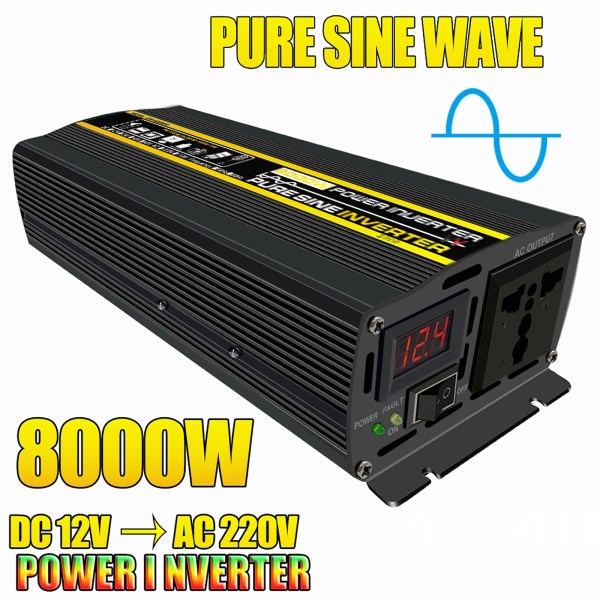 8000W Pure Sine Wave Power Inverter 12V 24V To 220V Solar System Panel Home Outdoor RV Camping Wave Power Inverter Transformer