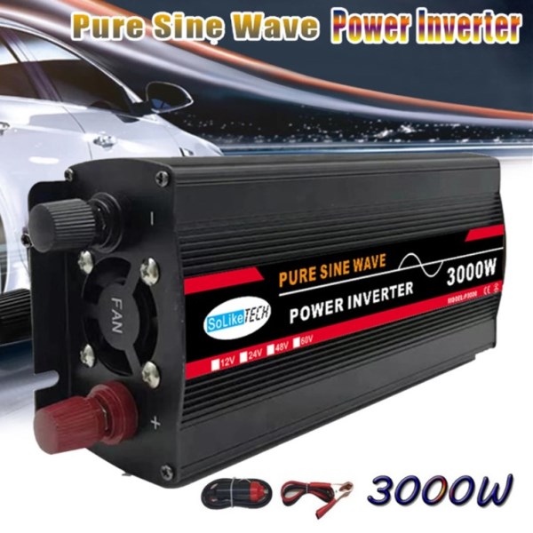 3000W Pure Sine Wave Power Inverter DC 12v 24v To AC 220V For Solar System Solar Panel Car Home Outdoor RV Camping Wave Power