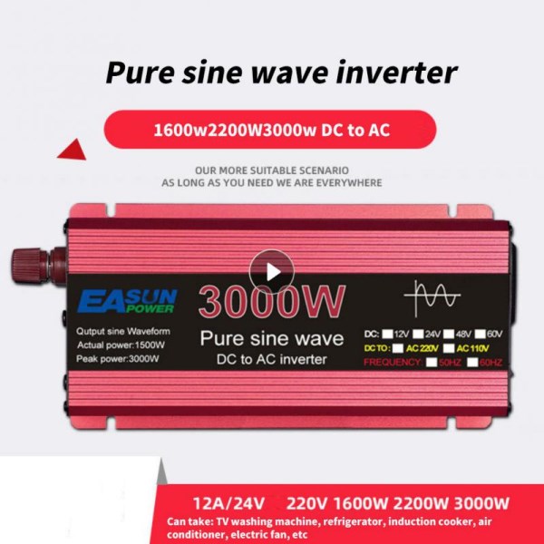 Pure Sine Wave Power Inverter 12V To 220V 1000w1600w2200w3000w LED Display Emergency Inverter Conveter Universal Socket