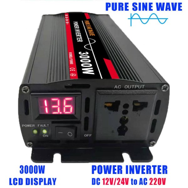 Pure Sine Wave Power DC 12v 24v To AC 220V 3000W Transformer Power Converter Solar Home Outdoor RV Camping Wave Power Inverter