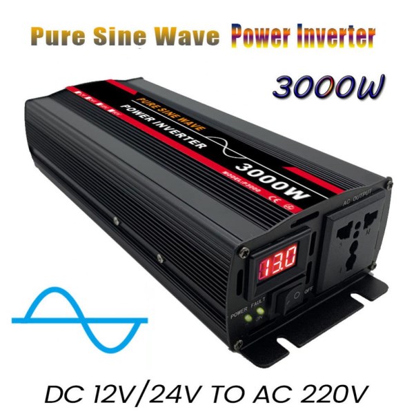 3000W Pure Sine Wave Power Inverter DC 12v 24v To AC 220V For Solar SystemSolar PanelHomeOutdoorCamping Wave Power Inverter