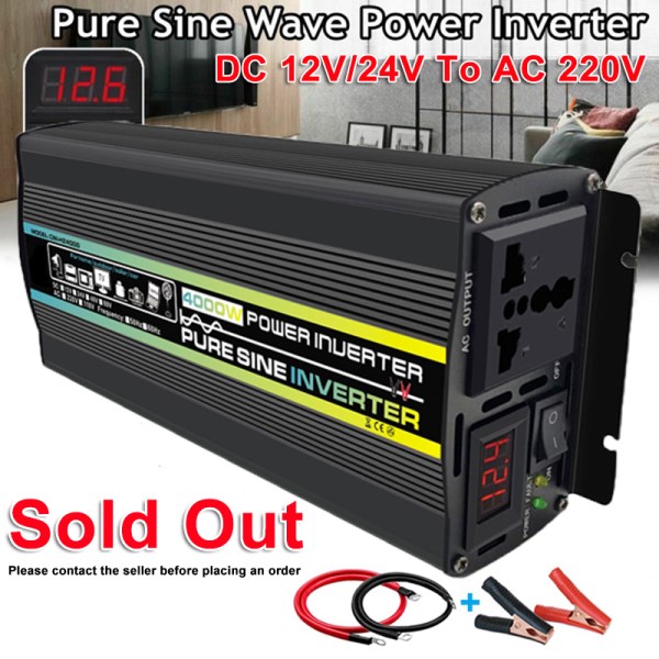 DC 12V To AC 220V Pure Sine Wave Power Inverter 3000W4000W6000W Intelligent Digital Display Voltage Transformer