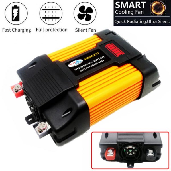 4000W 6000w DC 12V To AC 220V Portable Car Power Inverter Charger Converter Adapter Universal EU Socket Pure Sine Wave Inverter