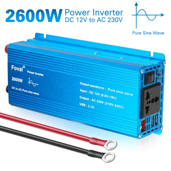 Pure Sine Wave DC 12V24V 50Hz 60Hz To AC 220V 2600W LED Display Voltage Transformer Converter Solar Power Inverter