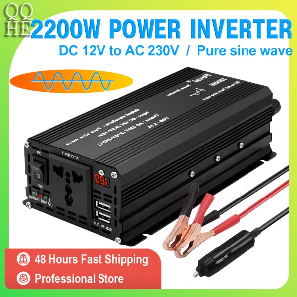 Pure Sine Wave Inverter DC 12v To AC 220V 2200W Voltage Transformer Power Converter Solar Inverter converter car power supply