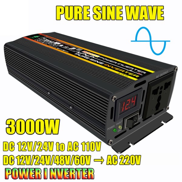 Pure Sine Wave Inverter 3000W DC12V24V48V60V To AC110V220V Voltage Transformer Converter Car Power Inverter With LED Display