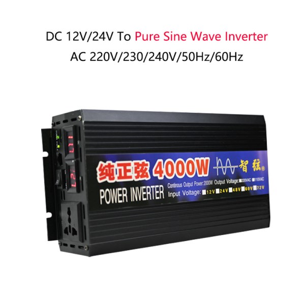 Pure Sine Wave Inverter Peak Power 4000W Continuous Power Supply DC 12V 24V to AC 220V Voltage 5060HZ Solar Car Inverter