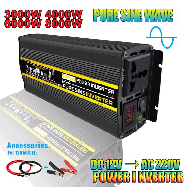 Pure Sine Wave Inverter DC 12v To AC 220V 6000W 8000W 2000W 3000W Portable Power Bank Converter Solar Inverter for Car Outdoor
