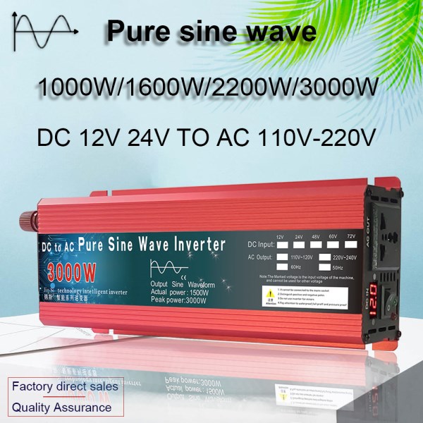 Pure Sine Wave Inverter 12V24V To AC110V 220V 1000W 2000W 3000W Voltage Transformer Power Converter Solar Inverter LED Display