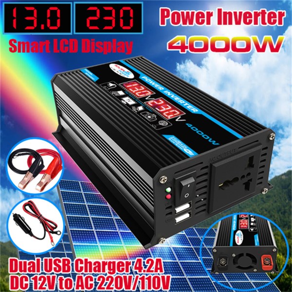 4000W Car Power Inverter Converter 12V To 220V 110V Modified Sine Wave Dual USB 4.2A Fast Charging Solar Power Inverter