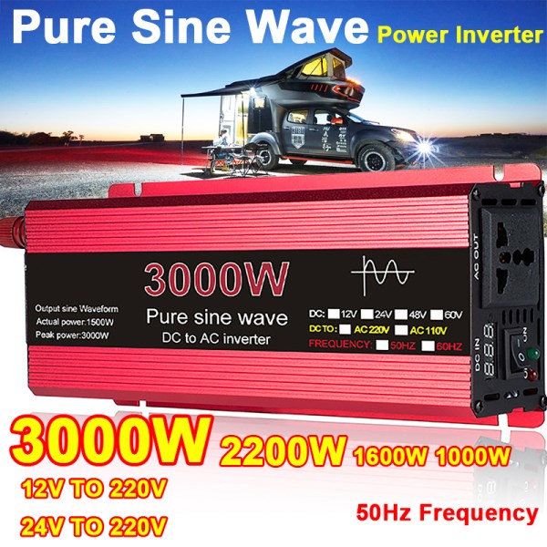 3000W Pure Sine Wave Inverter Power Inverter Solar Car Inverter DC 12V 24V to AC 110V 220V Converter Transformador 230V Inverter