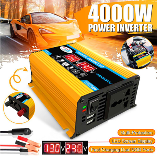4000W Peak Solar Car Power Inverter DC 12V To AC 220V Car Adapter Converter With 2.4A 2-Port USB Car Inverter Adapters