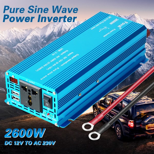 2600W Power Inverter DC 12V to AC 220V 230V Pure Sine Wave Modified String Voltage Converter Transfer Converter Universal Socket