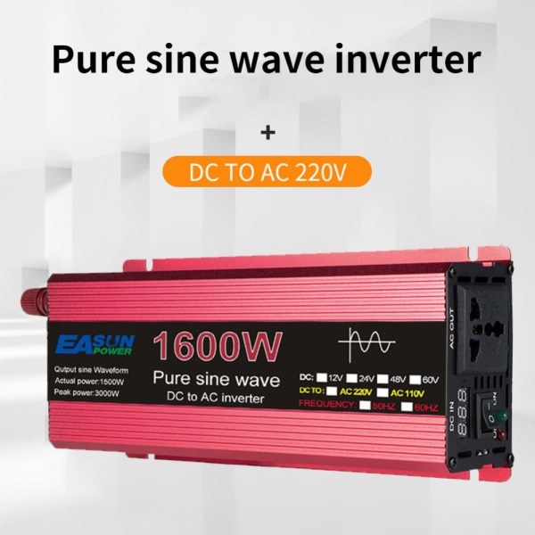1000160022003000W Emergency Inverter Digital Display Power Converter DC 12V24V To AC 220V Pure Sine Wave Inverter