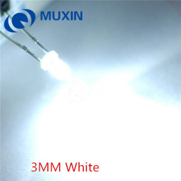 100pcs 3mm White Round Flangeless Water Clear LED Leds Light 2-Pin Free Resistors 3mm ultra bright white led