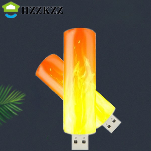 LED USB Atmosphere Light Flame Flashing Candle Lights Book Lamp for Power Bank Camping Lighting Cigarette Lighter Effect Light