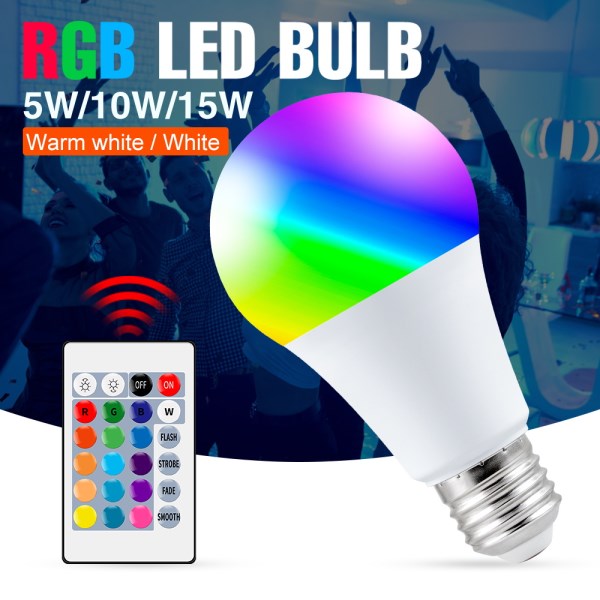 DuuToo 220V RGBW Spot Light LED Ampoule E27 Colorful Smart Lamp Bulb RGB Led 5W 10W 15W Magic Bulb with Remote Control Dimmable