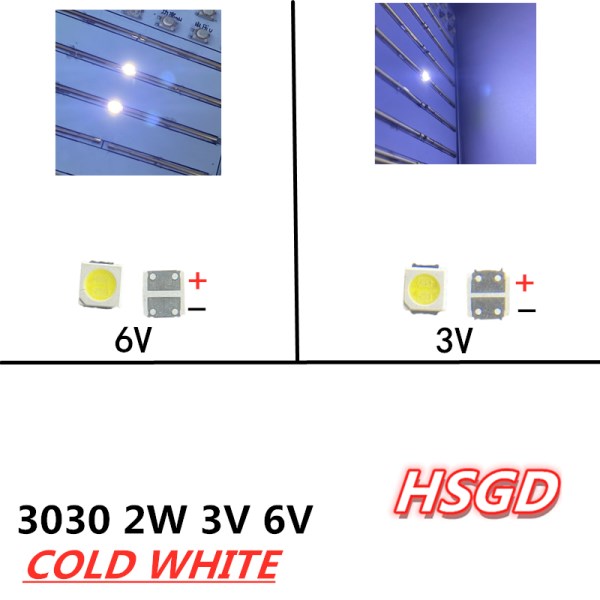 200pcs 3030 backlight high power LED dual chip 3V 6V JUFEI AOT cool white PT30A66 TV dedicated Cool white PT30A66 TV