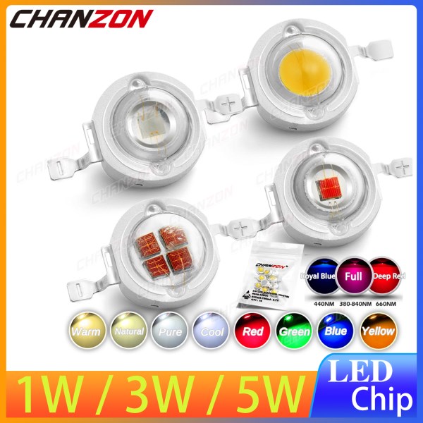 High Power Led Chip Light Bulb Beads 1W 3W 5W Warm Natural Cold White Red Blue Green Yellow Full Spectrum Grow Light Lamp