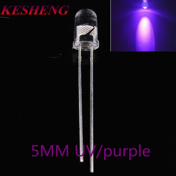 100PCS Super Bright 5mm Round UV Purple Led Emitting Diode F5 LED light for DIY lights 4.8mm starw hat uv purple led