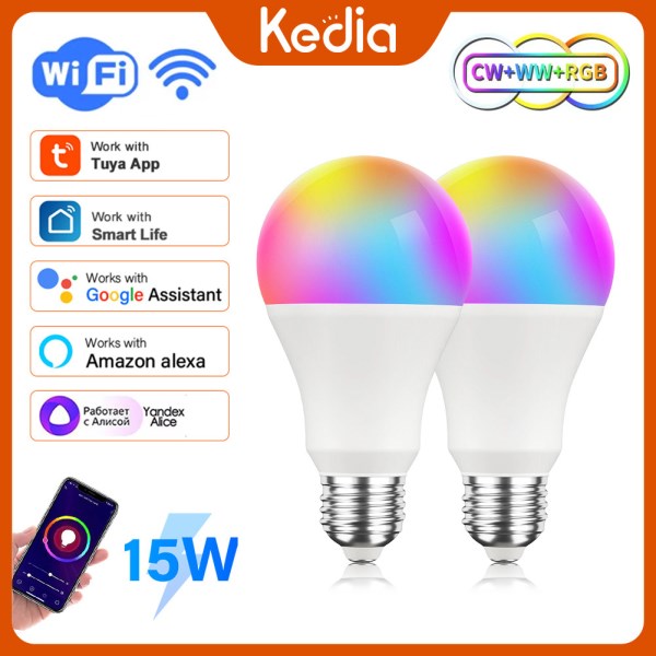 Kedia Tuya 915W WiFi Smart Light Bulb Smart Life E27 RGB LED Lamp Dimmable Light Bulb Voice Control Work With Alexa Google Home