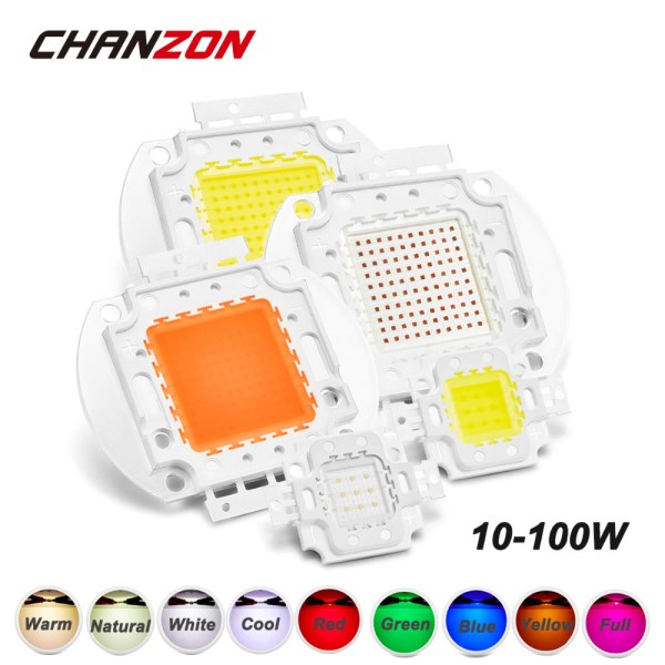 CHANZON 1pc High Power LED Chip 10W 20W 30W 50W 100W Warm Natural Cold White Red Green Blue Yellow RGB 440NM 660NM Full Spectrum