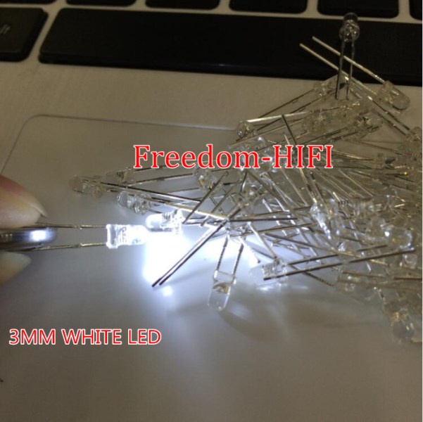 100pcs 3mm Round White Light-emitting diode Super Bright Light Bulb Led Lamp New 6000-6500k 3.0-3.6v 20ma 3mm white led diodes