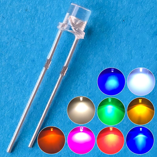 100pcs F3 3mm 2pins Flat White Red Yellow Blue Green Pink Diode Led Wide Angle Light Emitting Diodes Lamp Ultra Bright LED Bulbs