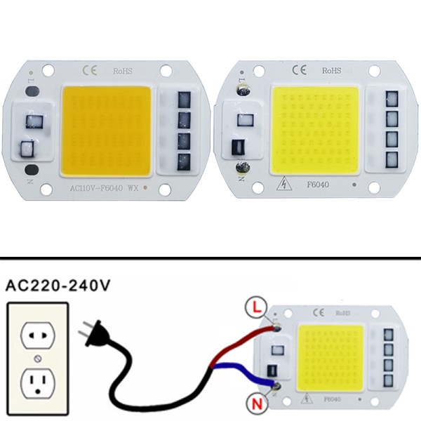 COB LED lamp Bead Chip AC 220V LED Bulb 10W 20W 30W 50W IP65 High Power Smart IC DIY Flood light Bulb Spotlight Outdoor Chip