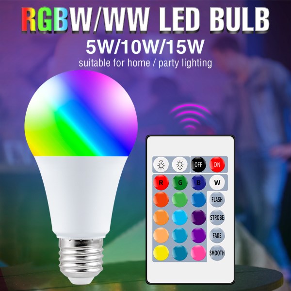 220V RGB Light Bulb 16 Colors Dimmable Home Decoration Lamp E27 Magic Bulbs 5W 10W 15W Colorful LED Lamp With IR Remote 2835 SMD