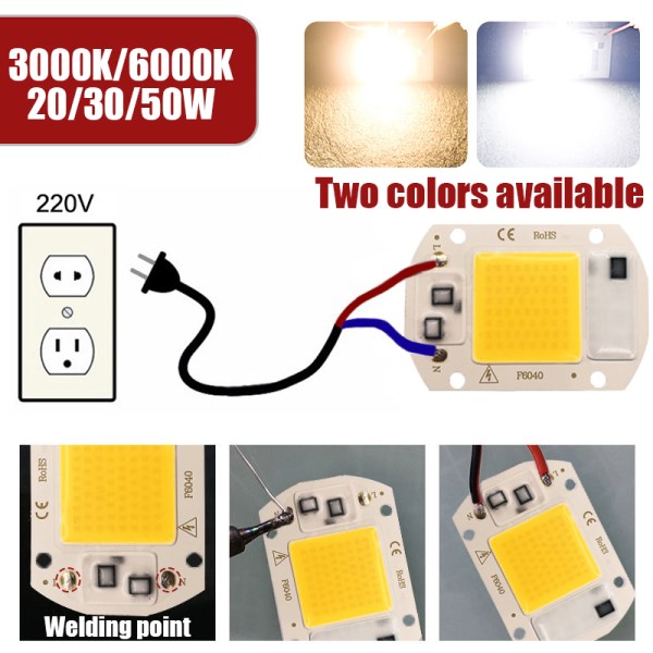 LED COB lamp Bead 20W 30W 50W AC 220V 240V IP65 Smart IC No Need Driver DIY Flood light Led Bulb Outdoor Chip Lamp DIY Lighting